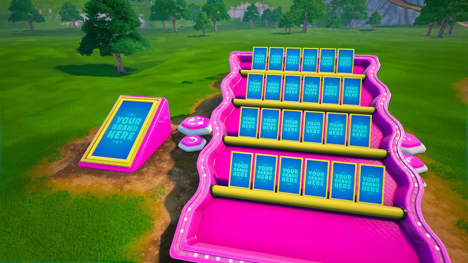 The Fort Who? board in game with every card reading YOUR BRAND HERE